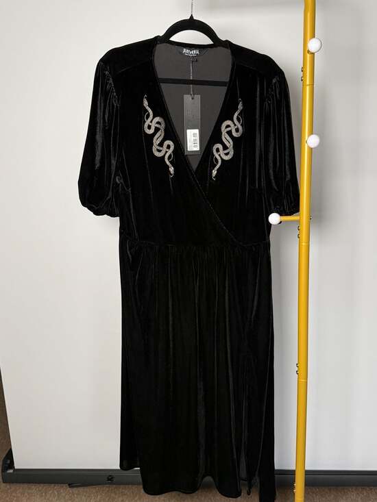Disturbia Zarina Embroidered Velvet Midi Wrap Dress with Snake Detail - Picture 3 of 6